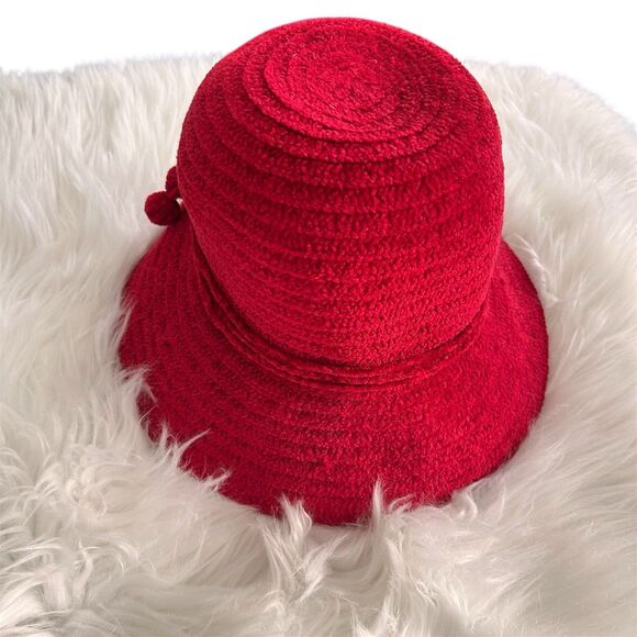 Betmar New York Chenille Hat Red Bucket Style Womens Jewel Logo Holiday X627KO - Picture 3 of 12